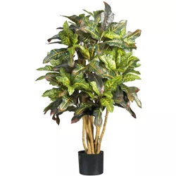 3' Artificial Croton Tree in Pot Green - Nearly Natural