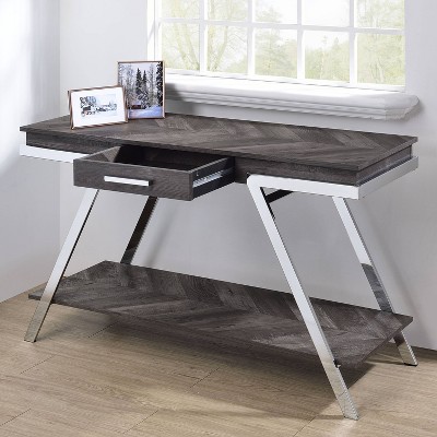 Transitional Dark Gray Chrome-Legged Sofa Table with Drawer and Shelf