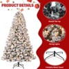 4.5-9Ft Christmas Tree, Snow Flocked PVC Xmas Tree with Warm White Lights, Foldable Metal Stand & Pine Cones, for Home Holiday Decor, Green & White - 3 of 4