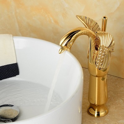 Polished Gold Swan Single Handle Vessel Sink Faucet