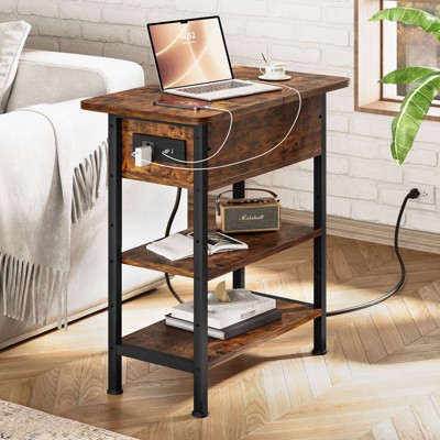 HYLEORY End Table with Charging Station, Side Table with USB Ports and Outlets, Sofa End Table Table for Living Room Bedroom, Nightstand with Shelve