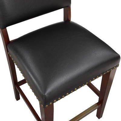 Denver 40" Brown Leather and Wood Counter Stool