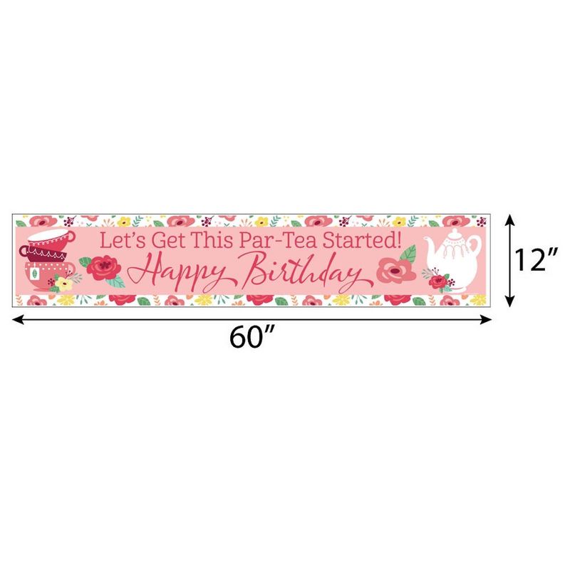 Big Dot of Happiness Floral Let's Par-Tea - Happy Birthday Garden Tea Party Decorations Party Banner, 2 of 8