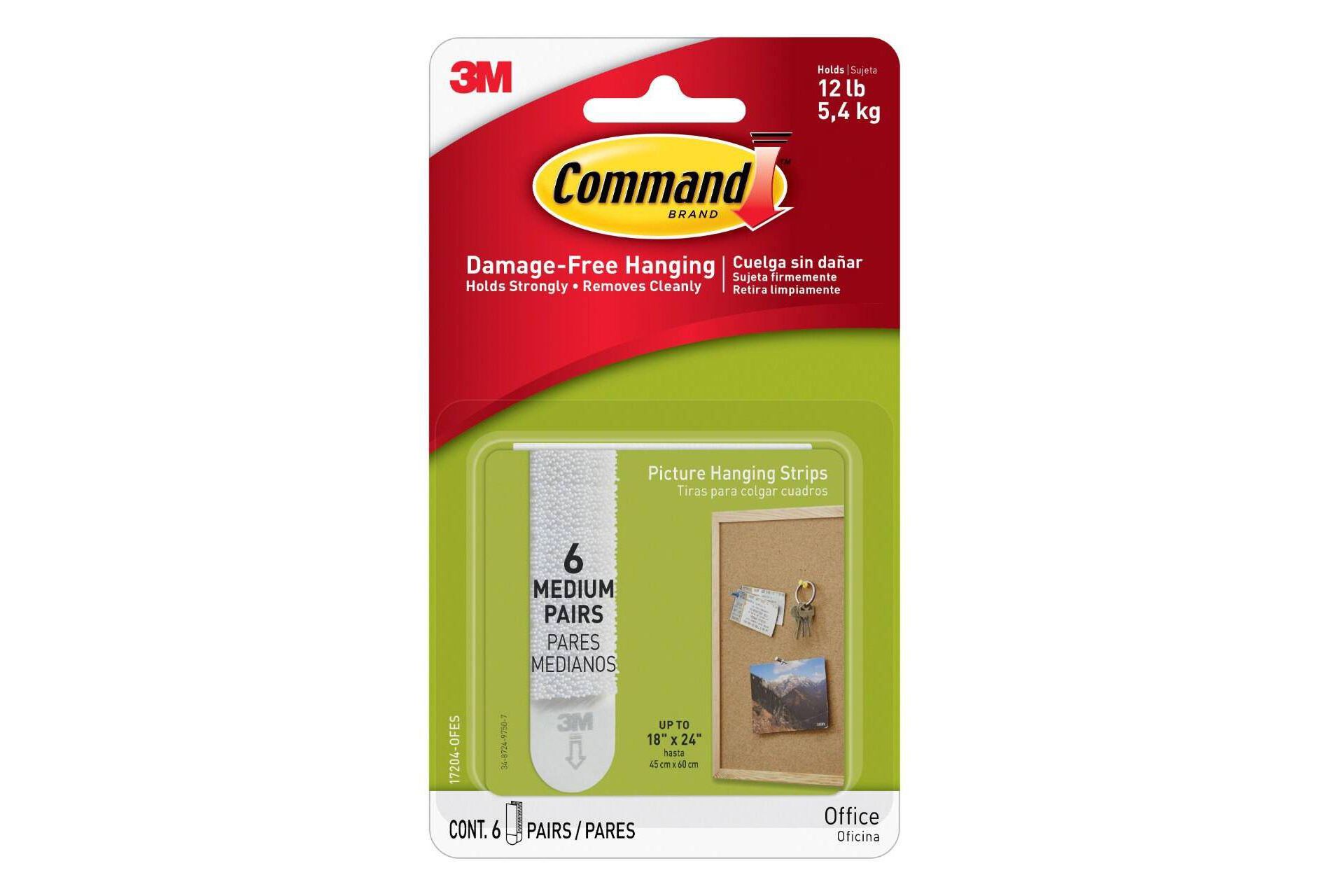 6ct 3M Command Picture Hanging Strips (Medium) - White: Heavy Duty Adhesive Strips for Art & Office Mounting