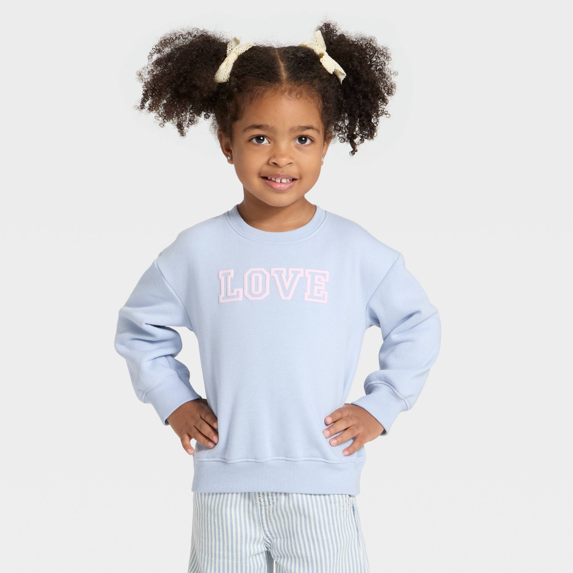 Toddler Girls' 'Love' Fleece Pullover Sweatshirt - Cat & Jack™ Light Blue 5T