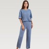 Anna-Kaci Lounge Women's Waffle Knit Pajama Set with Short Sleeve Top and Relaxed Fit Wide Leg Pants - 3 of 4