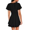 Clearlove Womens Skater Dresses V Neck Short Sleeve Tie Waist Solid Ruffle Boho Flowy Swing Mini Dress - 2 of 3
