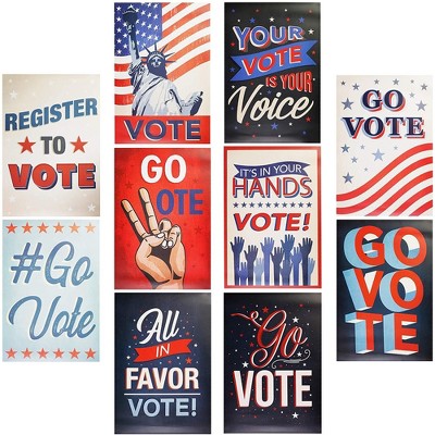 Juvale 10-Pack Go Vote Patriotic Election Day Posters, Red, White and Blue Patriotic Decorations for 2024 Campaign