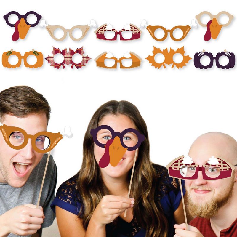Big Dot of Happiness Friends Thanksgiving Feast Glasses - Paper Card Stock Friendsgiving Party Photo Booth Props Kit - 10 Count, 2 of 6