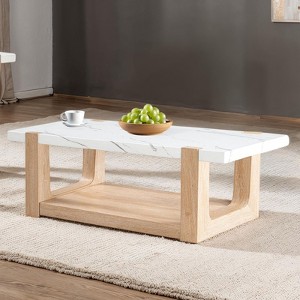 CAVINAS Rectangle Two-Tone Coffee Table,Center Table with White Faux Marble Top,Rubberwood Frame,Accent Table for Living Room,Apartment - 1 of 4