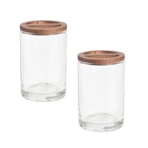 Cameo Toothbrush holder, Non-Slip Protective Silicone Feet, Heavy Duty Glass with faux Wood - 1 of 3