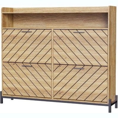 Rustic Driftwood Shoe Cabinet, 4 Flip Drawer Freestanding Shoe Rack, Narrow 24-Pair Organizer for Entryway, Hallway, Living Room