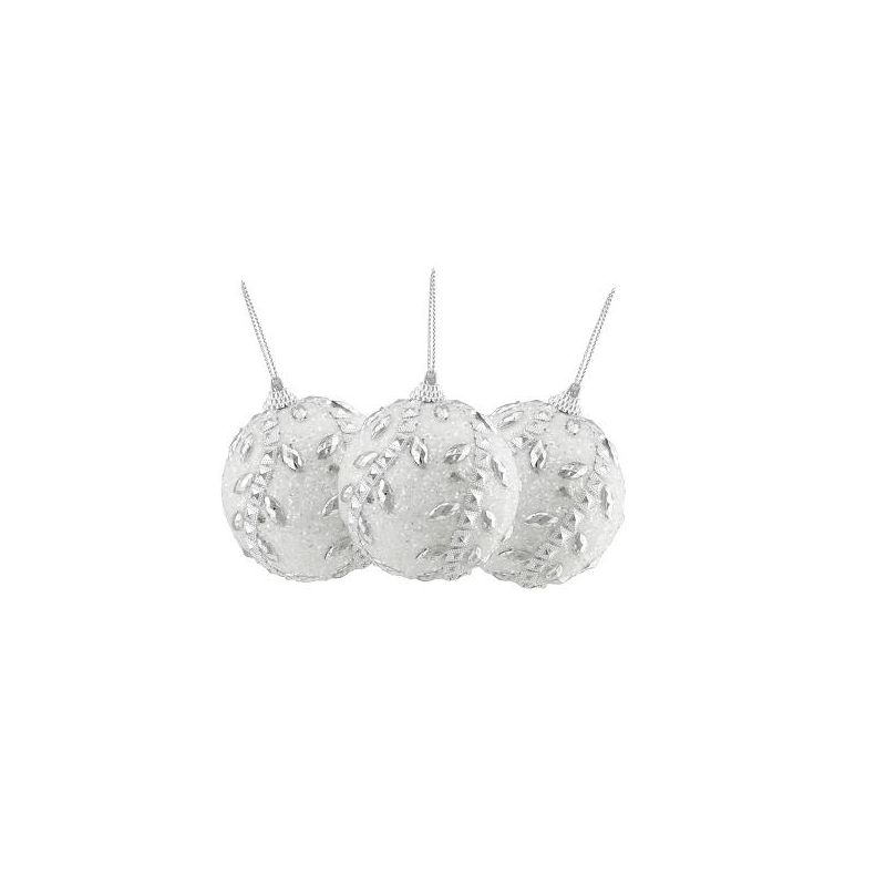 Northlight Set of 3 White and Silver Beaded Embellished Shatterproof Christmas Ball Ornaments 3", 2 of 3