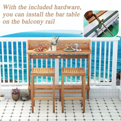 Acacia Wood 3-Piece Balcony Bar Table Set with Footrest