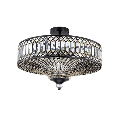LLHZSY Matte Black Crystal Flush Mount Ceiling Light Chandelier- W19 3/5"