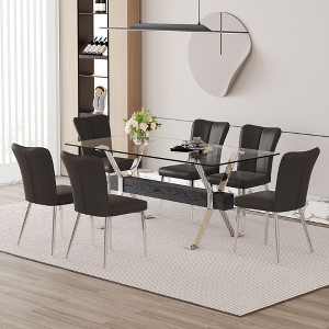 NicBex Dining Table Set for 6 Elegant Tempered Glass Rectangular Table with 6 PU Chairs for Kitchen - 1 of 4