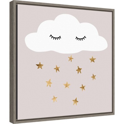 20" x 19" Nap Time Cloud and Stars Canvas Wall Art