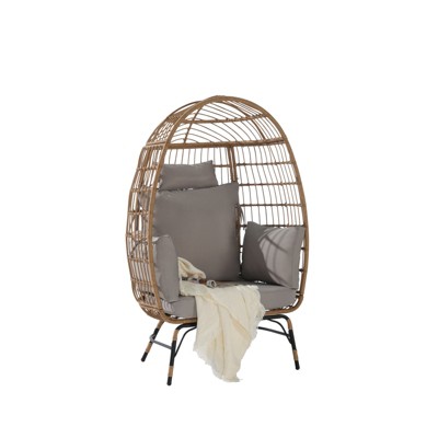 VisioGear Egg Chairs, Patio Egg Chair with Cushion and Pillow, Oversized Large Egg Chairs for Porch, Gray, 39"*28.5"*58.2"