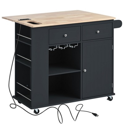 NicBex 39.8Inch Rolling Kitchen Island with Drop Leaf,Power Outlet and Open Storage,Kitchen Cart with 2 Drawers and 1 Door Cabinet