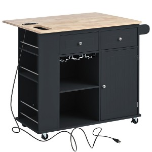 NicBex 39.8Inch Rolling Kitchen Island with Drop Leaf,Power Outlet and Open Storage,Kitchen Cart with 2 Drawers and 1 Door Cabinet - 1 of 4
