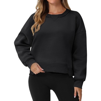 ATHLECHIC Women's Crewneck Fleece Oversized Fashion Fall Outfits Pullover Hoodless Tops Cropped Sweatshirt