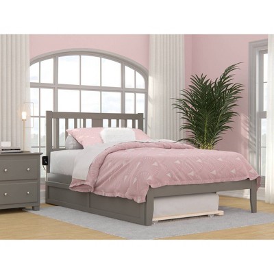 Tahoe Gray Full Wood Platform Bed with Trundle and USB Charger