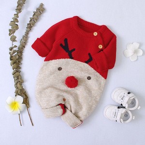MyKids-Usa Baby Cartton Pattern Contrast Design Side Button Christmas Knitted Romper - 1 of 4