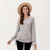 Anna-Kaci Women's Long Sleeve V-Neck Top with Side Drawstring Ruched Hem - 2 of 4