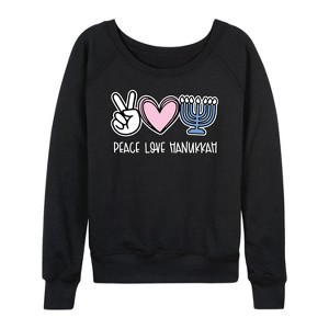 Women's - Instant Message - Peace Love Hanukkah Lightweight French Terry Wide Neck Long Sleeve Graphic Shirt - 1 of 4