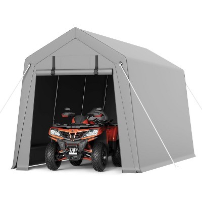 Portable Storage Shed, Heavy-Duty Waterproof & UV-Resistant Motorcycle Shed with Roll-Up Zipper Door and Vent, for Bike, Lawn Mower, Firewood, Grey