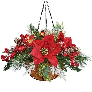 Collections Etc Poinsettia Hanging Basket - 1 of 3