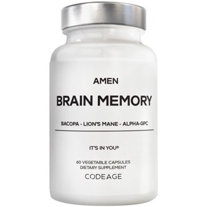 Amen Brain Memory Supplement- Bacopa, Lion’s Mane, Alpha-GPC, Citicoline, Phosphatidylserine, Rhodiola, Ginkgo, BioPerine, Huperzine A - 60 Capsules - 1 of 4