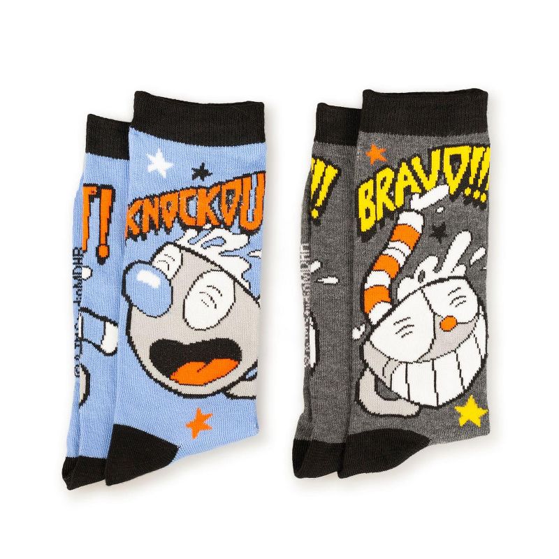Hypnotic Socks Cuphead Adult Crew Sock | Cuphead and Mugman Socks | 2-Pack Bravo and Knockout, 2 of 8