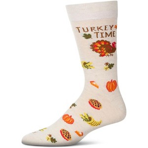 Memoi Men's "Turkey Time" Thanksgiving Holiday Novelty Crew Sock Ivory Heather 10-13 - 1 of 4