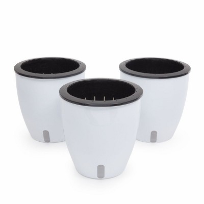 Juvale 3 Pack White Plastic Self Watering Pots with Water Level Indicator (7.1 x 7.1 x 7.5 in)