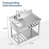 Winado 39 in. Freestanding Stainless Steel Single Bowl Kitchen Sink Commercial Laundry/Utility Sink in Silver with Shelves and Hanging Hooks - 2 of 4