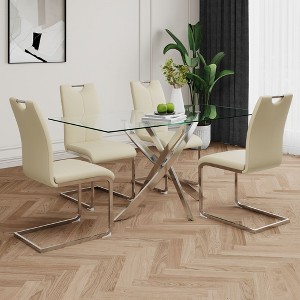 Sapphtopaz Modern Simple Dining Chairs Set, Faux Leather Padded Seat Kitchen Chairs with Chrome Metal Legs for Dining Room, Kitchen - 1 of 4