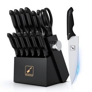 imarku Knife Set with Block, Sharp Knives Set with Sharpener, Stainless Steel Kitchen Knife Set Ergonomic Handle, Dishwasher Safe, 14 PCS, Black - 1 of 4