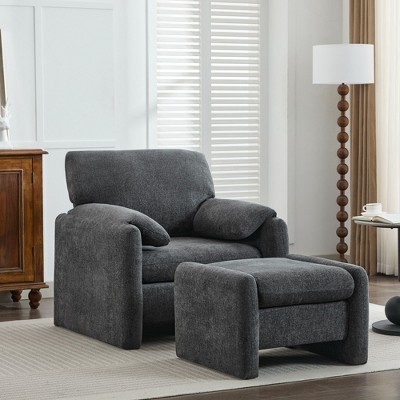 HYLEORY Chenille 36.41'' Accent Chair with Ottoman,Comfy Oversized Seat Lounge Chair Upholstered Armchair for Living Room Bedroom Office Apartment
