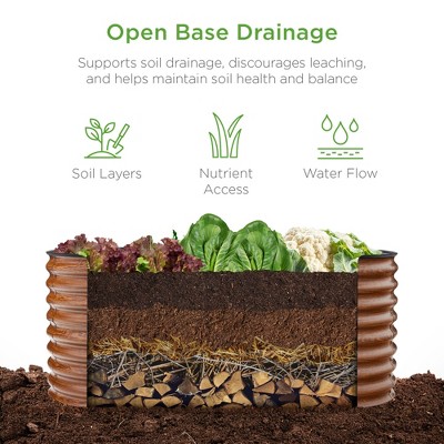 Wood Grain Oval Steel Raised Garden Bed Planter Box