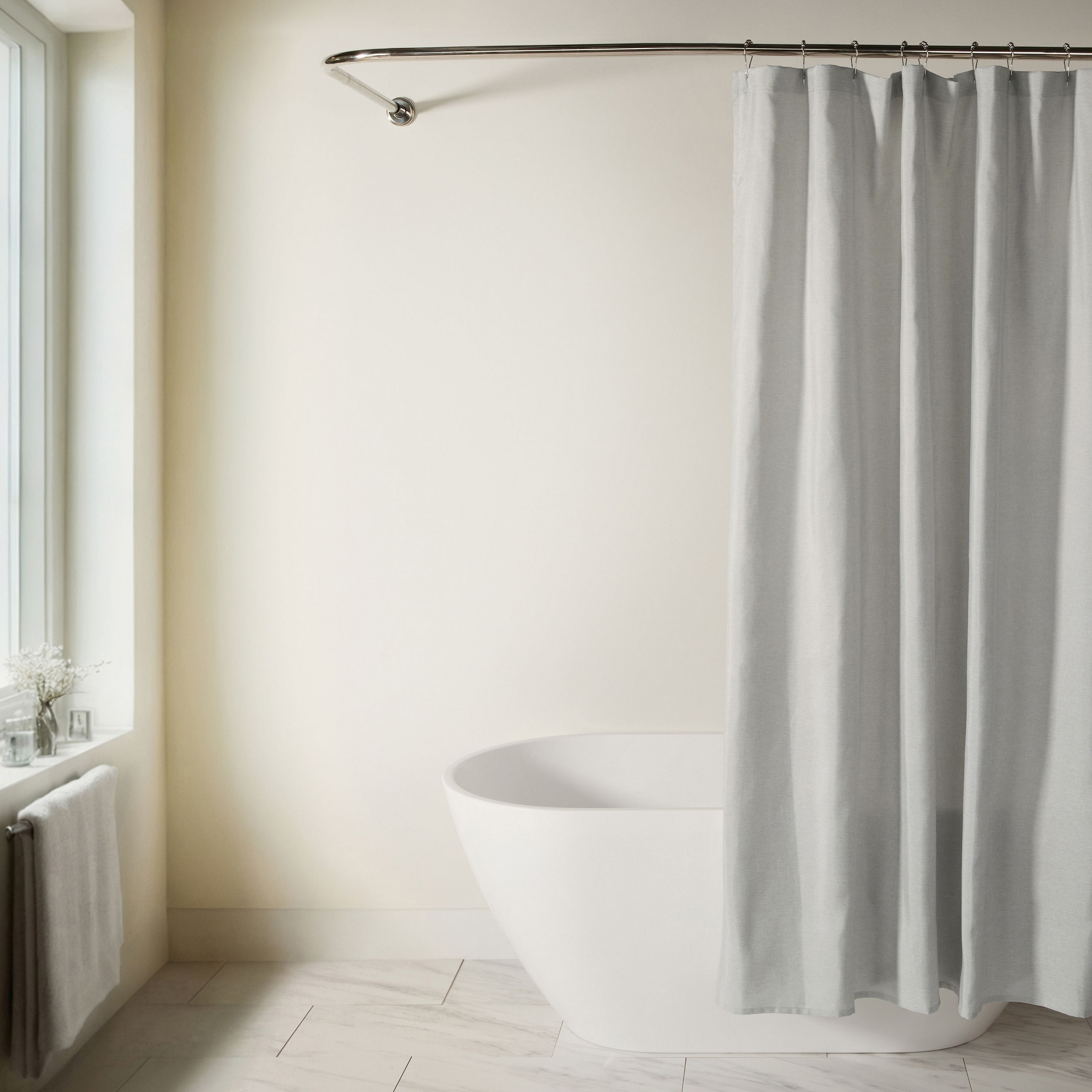 Linen-Look Solid Shower Curtain – 72" x 72" Polyester, Neutral Bathroom Decor - Becky Cameron, Light Gray