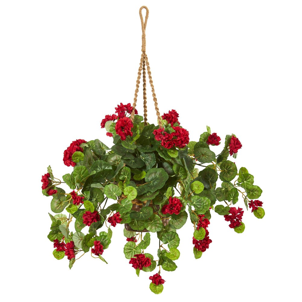 Photos - Garden & Outdoor Decoration 27" x 26" Artificial Geranium Plant in Hanging Basket - Nearly Natural