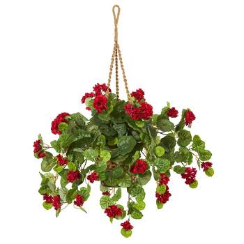 27" x 26" Artificial Geranium Plant in Hanging Basket - Nearly Natural