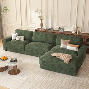 Dyonery 119" L Shaped Couch Modular Sectional Sleeper Sofa, CHENILLE Fabric with Deep Seat, Tool-Free Assembly - 1 of 4