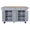 Kitchen Island with Rubber wood Countertop, Kitchen Cart on 5 Wheels with Storage Cabinet and 2 Top Drawers and A center double layered storage drawer - 4 of 4