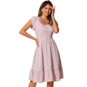 Allegra K Women's Summer V Neck Short Sleeve Boho Floral Print Long Midi Dress - 1 of 4