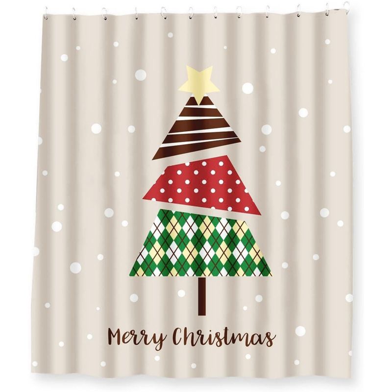 Juvale Merry Christmas Shower Curtain Set for Bathroom, 12 Hooks Included, 70 x 71 Inches, 1 of 6
