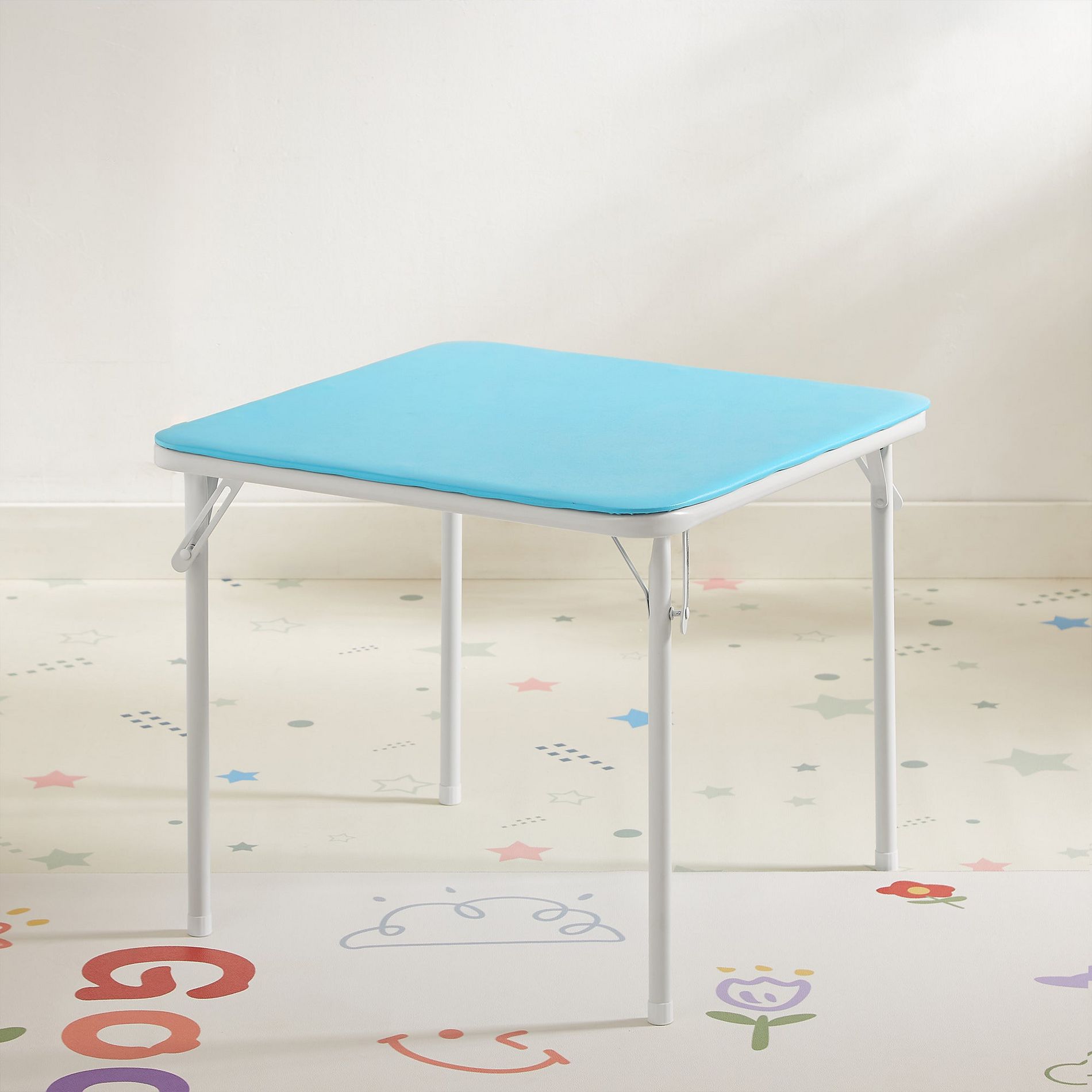 VECELO Kids Folding Square Table Portable Card and Game Table Blue