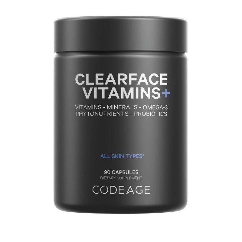 Codeage Clearface Vitamins, All Skin Type Multivitamins, Minerals, Botanicals, Probiotics - 90ct, 1 of 9