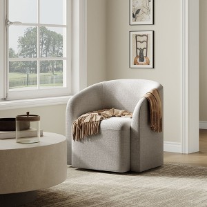 Green Swivel Barrel Accent Chair, Upholstered 360° Rotating Armchair for Living Room, Bedroom, Office, or Waiting Area – No Assembly Needed - 1 of 4